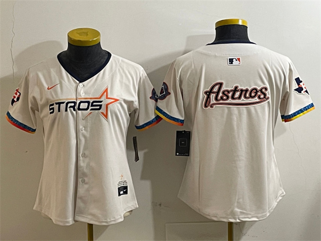 Youth Houston Astros Team Big Logo Cream 2025 City Connect With Texas Patch Limited Stitched Baseball Jersey 003